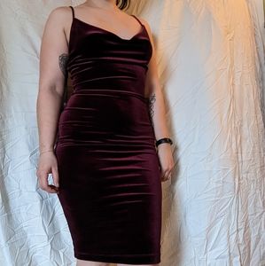 Lulu's Burgundy Velvet Cowl Neck Dress Small